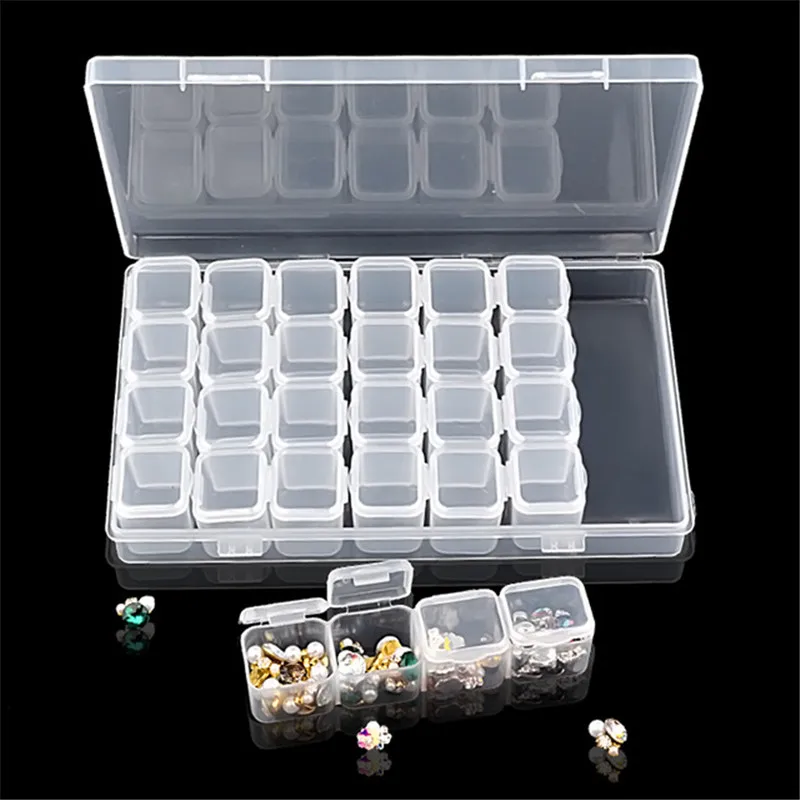 

28 Slots Empty Plastic Storage Box Nail Art Rhinestone Jewelry Storage Beads Display Container Case Wholesale Organizer Holder
