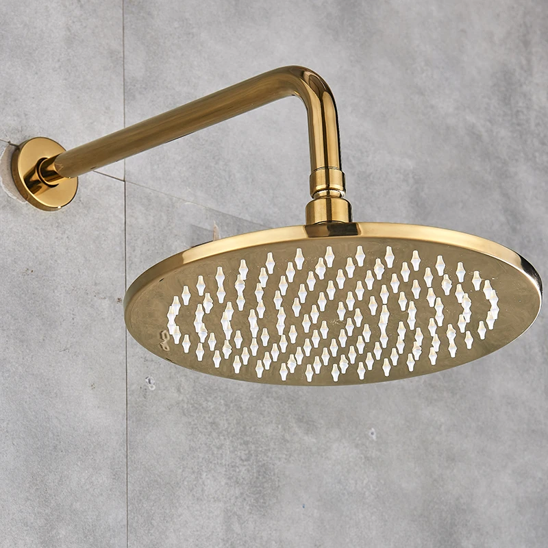 16 inch Large Rainfall LED Gold Shower Head Brass Shower Head with Shower Arm Round Shower Head Faucet Accessory