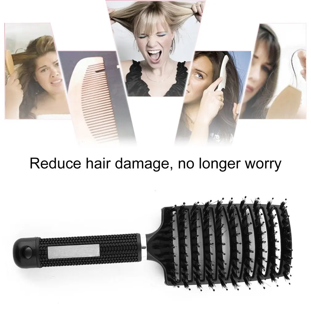 Ceramic Straightening Comb Double Sided Brush Clamp Hair Hairdressing Natural Fibres Bristle Hair Comb Hairstylig Tool