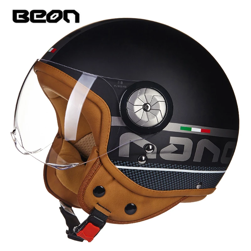 BEON B-110 мотоциклетный шлем женский Электрический скутер шлем винтажный Lucky star Moto cascos мужские с открытым лицом capacete - Цвет: Matt black Nano