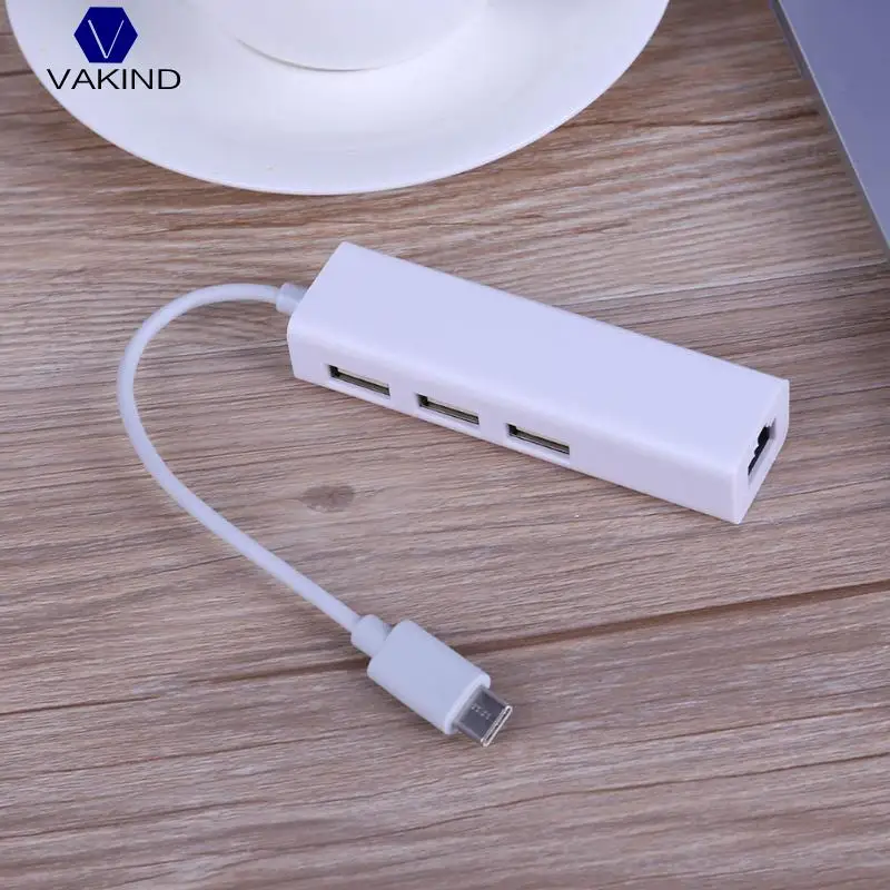 Новый 3 порта USB3.0 концентратор типа C к Ethernet LAN RJ45 кабель адаптер Сетевая карта