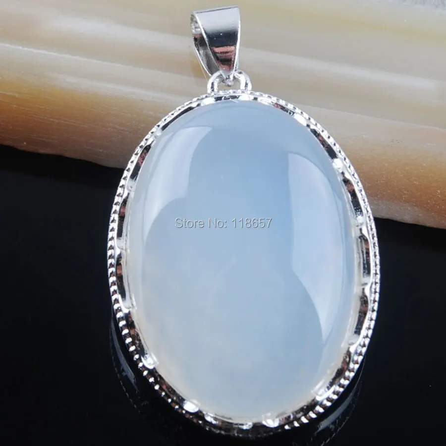 YOWOST Free Shipping Natural White Agates Gem Stone Oval Bead Pendant