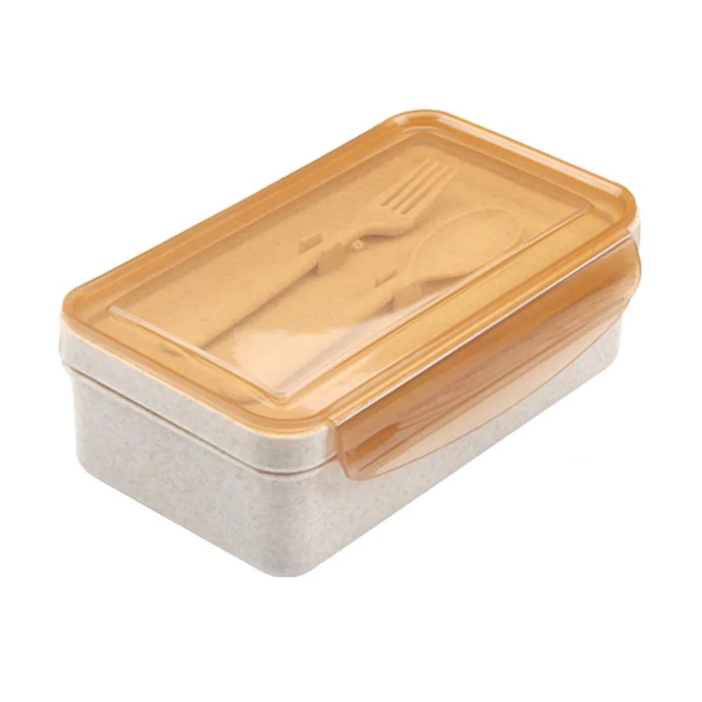 

Wheat Cutlery With Fork Spoon Lunch Box Rectangular Single-layer Student Lunch Box Lid Sealed Lunch Food Storage Container