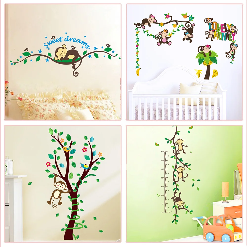 

Cute Monkey Theme Wall Stickers For Kindergarten Kids Room Bedroom Home Decoration Diy Cartoon Pvc Wall Decals Animals Mural Art