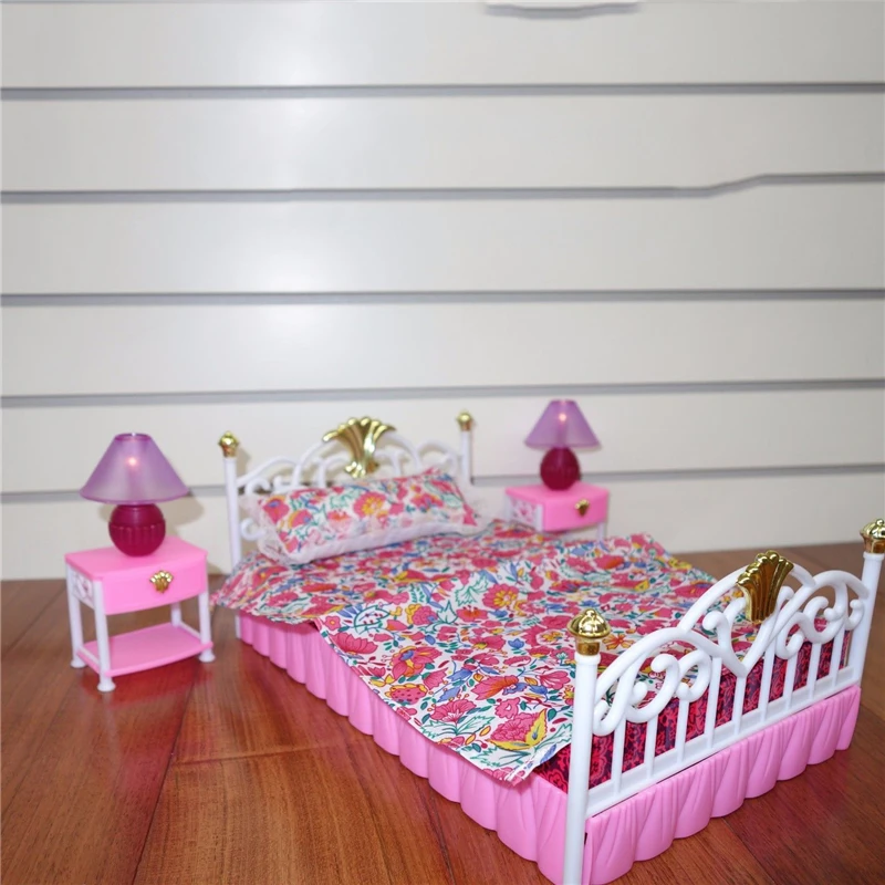  For Barbie Furniture Sweet Dream Bed Room Play Set with 2 set Bedside Table Lamp Accessories for Mo