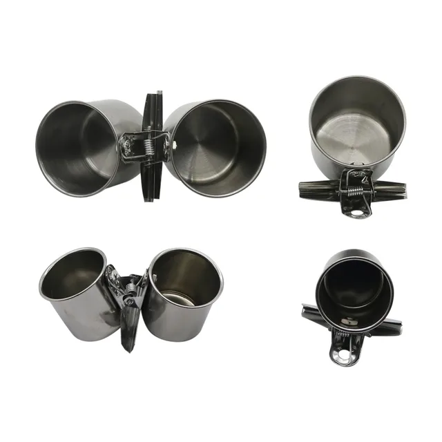 1 Pcs New Bird Feeder Cups Food Water Feeding Bird Double Cups With Clip Stainless Steel Parrot Cage Stand Bird Supplies 5