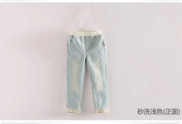 2018 Spring Autumn New 3-12 Years Children Elastic Long Trousers Washed Lace Spliced Skinnny Baby Kids Girls Denim Jeans Pants (11)