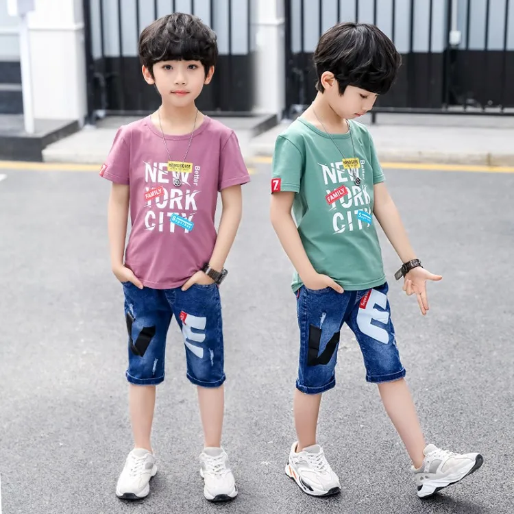 

Boy Clothing Set 2019 Summer Kid Clothes Boutique Toddler Suits Outfits New York City T-shirts + Denim Shorts