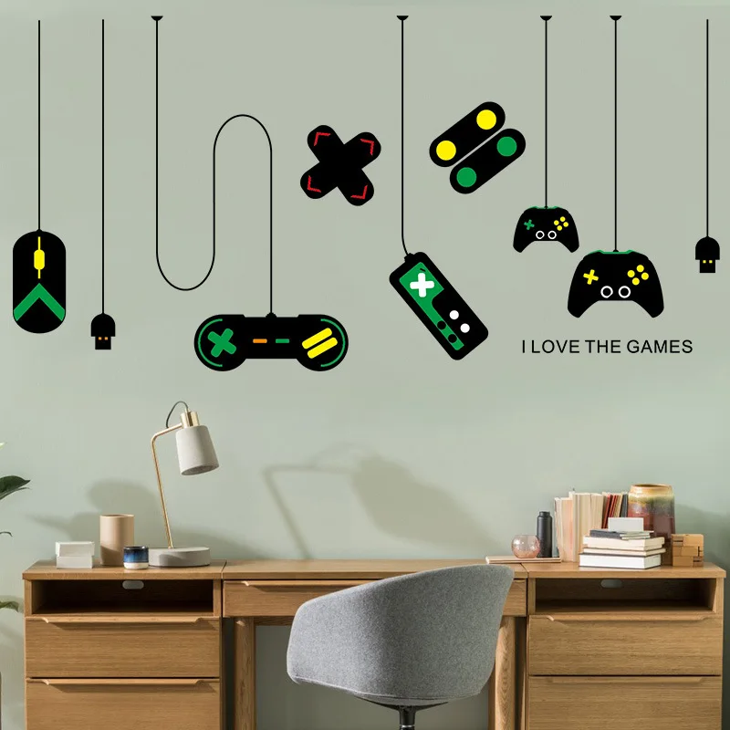 Game console controller decorative chandeliers wall stickers Gamer bedroom Internet cafes study computer desk background sticker | Дом и сад