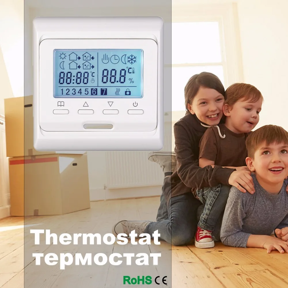 

Free shipping 230V 16A Weekly Programmable LCD room thermostat for floor heating white SWITCH