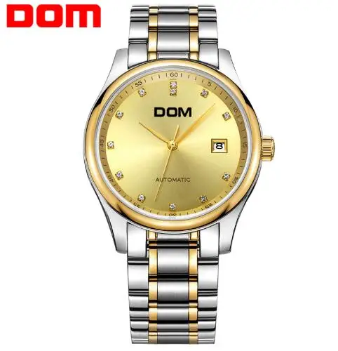 

DOM brand mechanical watch for Men top luxury waterproof calendar watches stainless steel strap crystal clock reloj hombre M-95