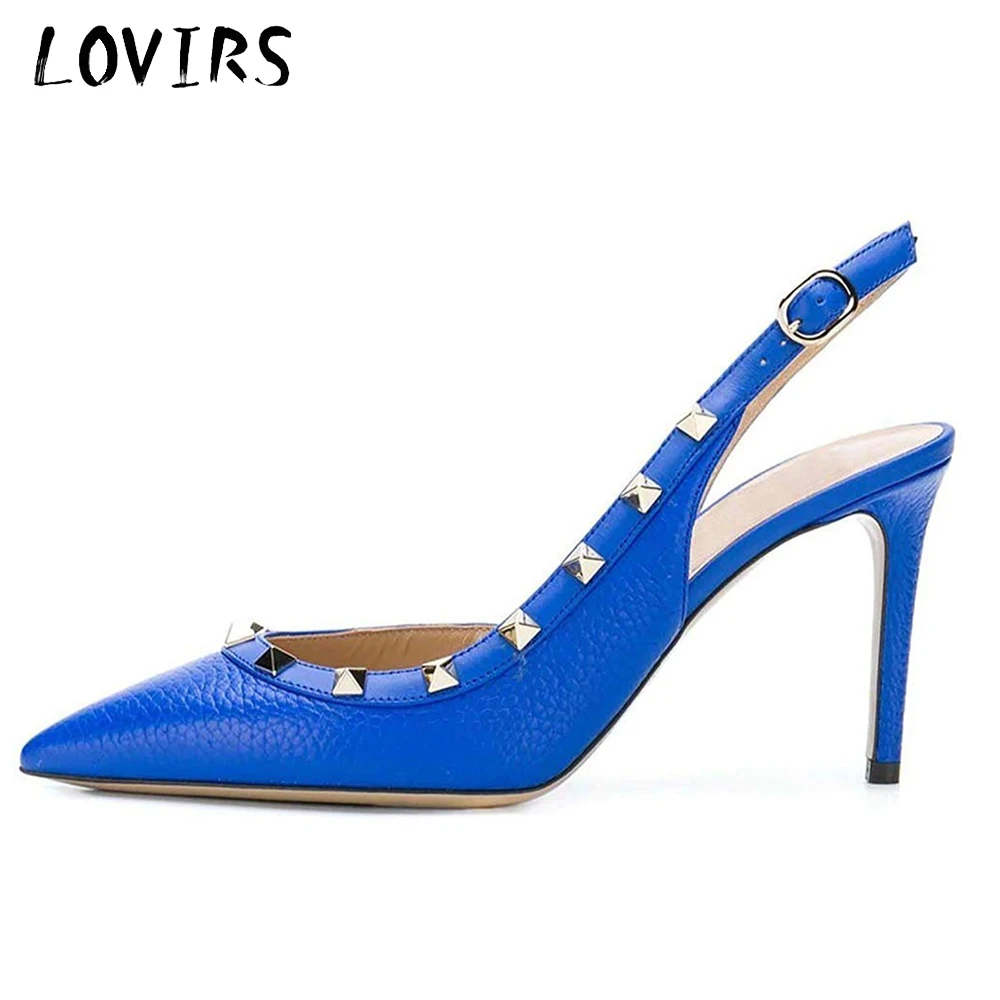 

LOVIRS Womens Closed Pointed Toe High Stiletto Heel Studded Rivets Slingback Pumps Ankle Strap Lace Up Sandals for Dress Party