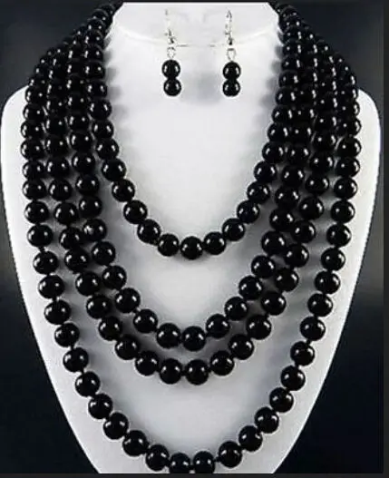 

NEW FASHION BLACK 8mm black agate necklace 100" WW