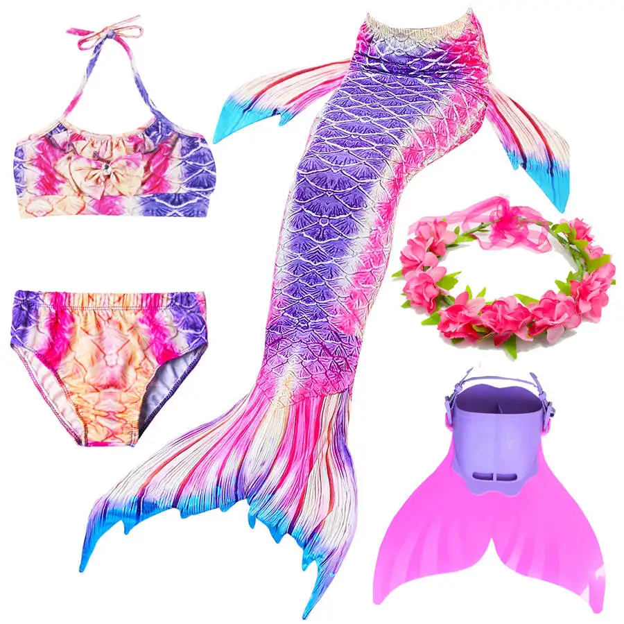 

Swimmable Girls Mermaid Tails With Monofin Fins Bikini Set Cosplay Children Kids Swimsuit Mermaid Tail Costume for Girl Swimming