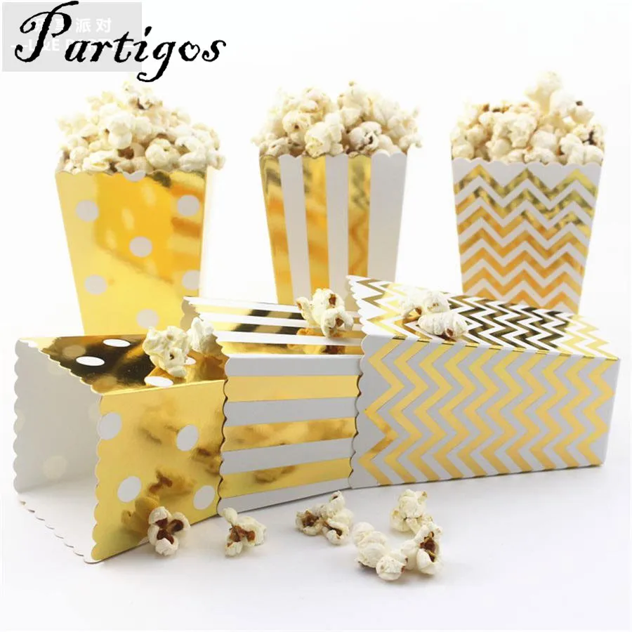 

6pcs/pack Popcorn box disposable French fries cup snack bucket cooked paper bag paper tube color stripe square folding cup
