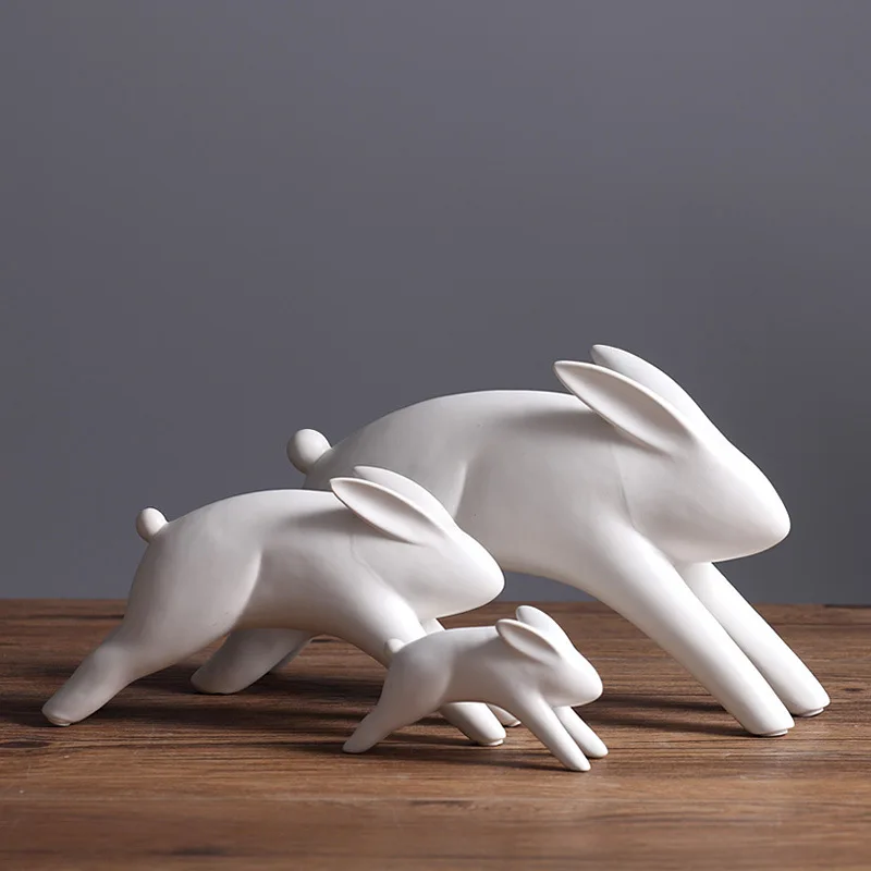 

Home decor family ceramic rabbit cabinet living room bedroom decoration cermatic running Rabbit Father Mother Child Rabbits
