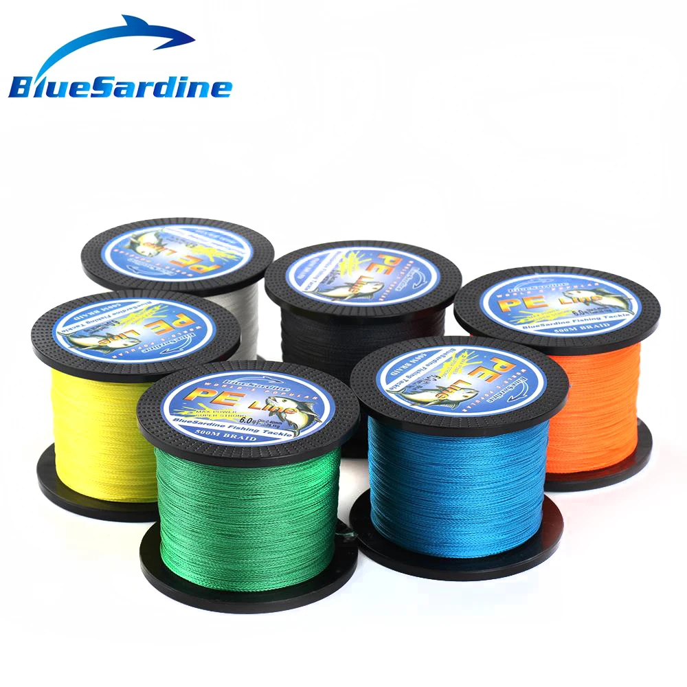 BlueSardine 500 متر مضفر الصيد خط المتعددة الشعيرات PE مضفر سلك الصيد معالجة 12LB-90LB
