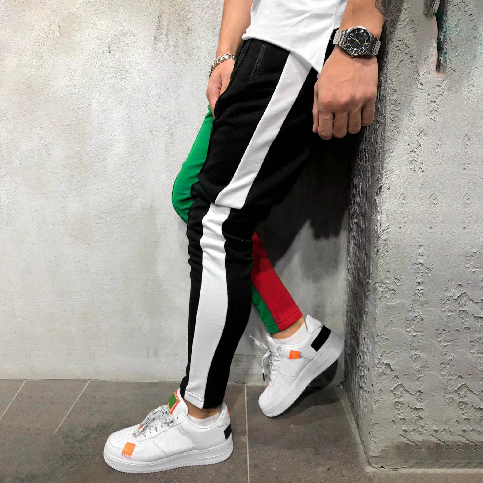 CYSINCOS мужские спортивные брюки прилегающего кроя на шнурке полосатые спортивные штаны Цветные Лоскутные бриджи для бега хип-хоп брюки