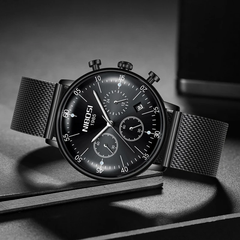 

NIBOSI Watch Men Black Luxury Waterproof Mens Watches Top Brand Luxury Stainless Steel Watches Men Wrist Mens Watch Luminous