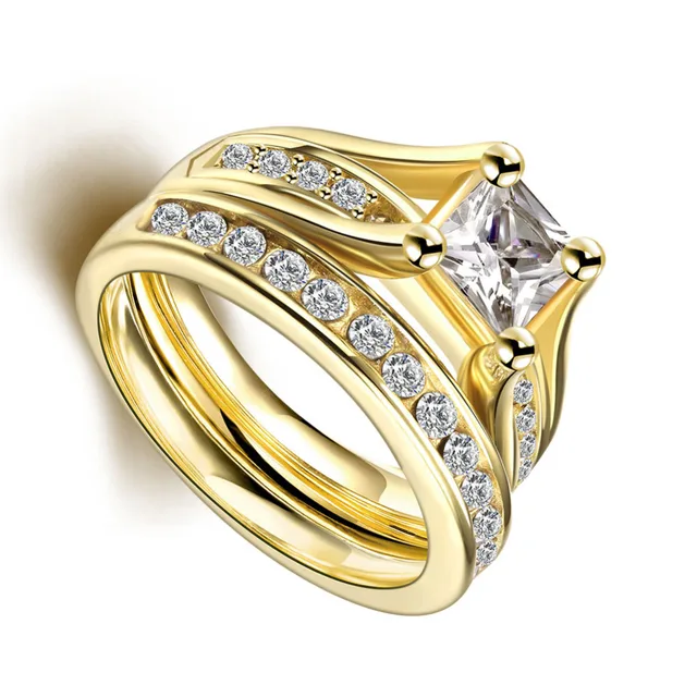 2017 new crystal ring set gold color ring bague two ring circle engagement rings for women - Circle Wedding Rings 2017 new crystal ring set gold color ring bague two ring circle engagement rings for women - Circle Wedding Rings