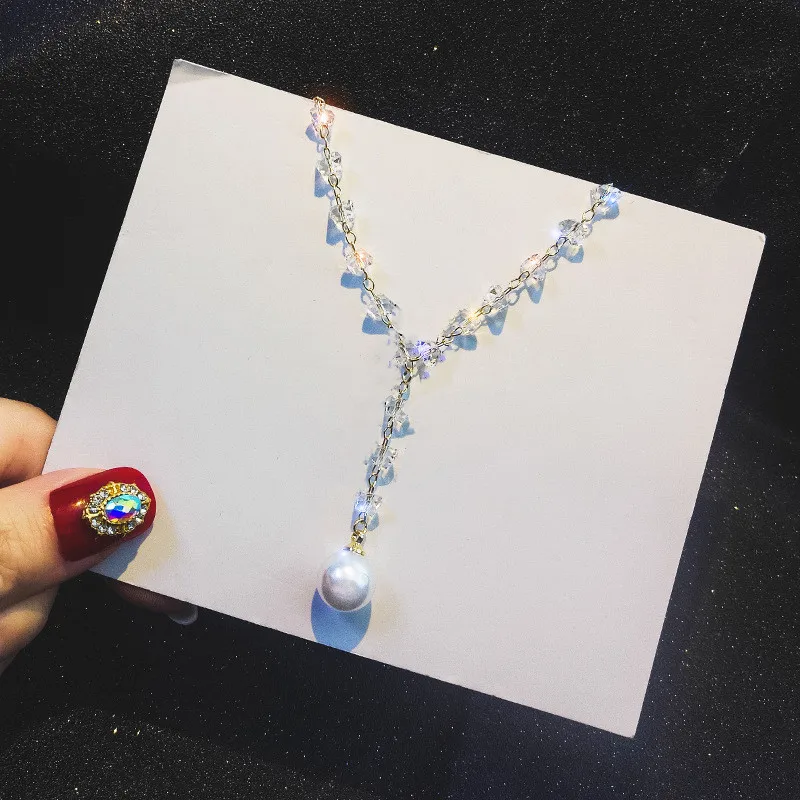

Dominated new 2019 crystal clavicle short chain Fashion Women temperament joker Water Drop style pearl necklace