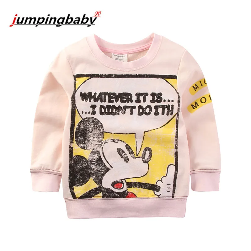 Jumpingbaby/ г.; футболка для девочек; детская одежда; футболка с Микки Маусом; свитер с героями мультфильмов; Осенние Топы для малышей; Осенняя футболка; Camiseta Roupa Menina