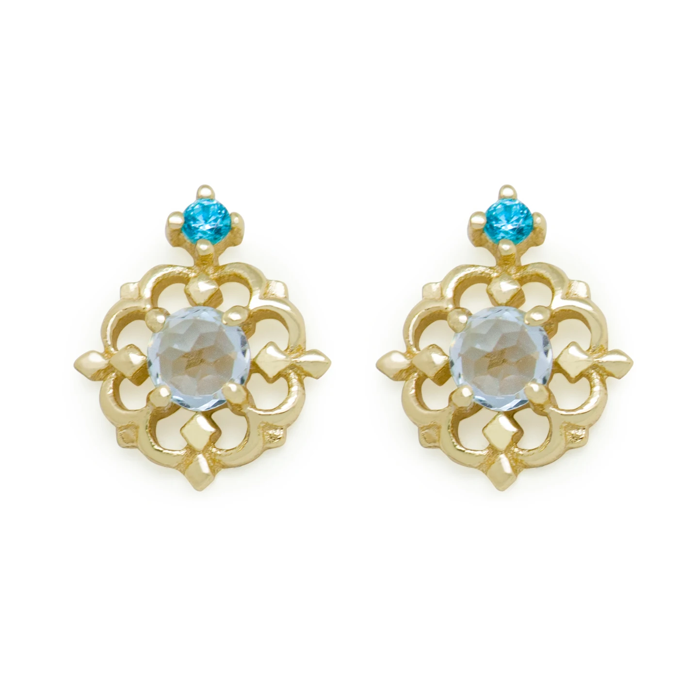 

Natural Sky Blue Topaz Flower 925 Sterling Silver Golden Stud Earrings