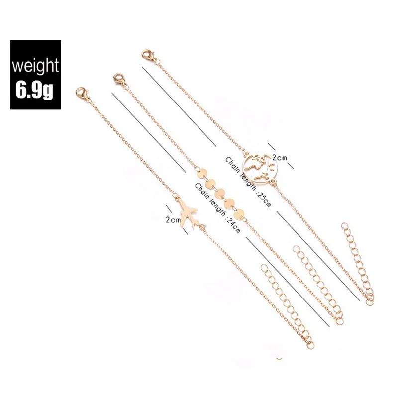 Rinhoo браслет в стиле минимализма наборы для женщин богемные золотые металлические блестящие Цепочки Браслеты металлический самолет шарм браслеты набор ювелирных изделий