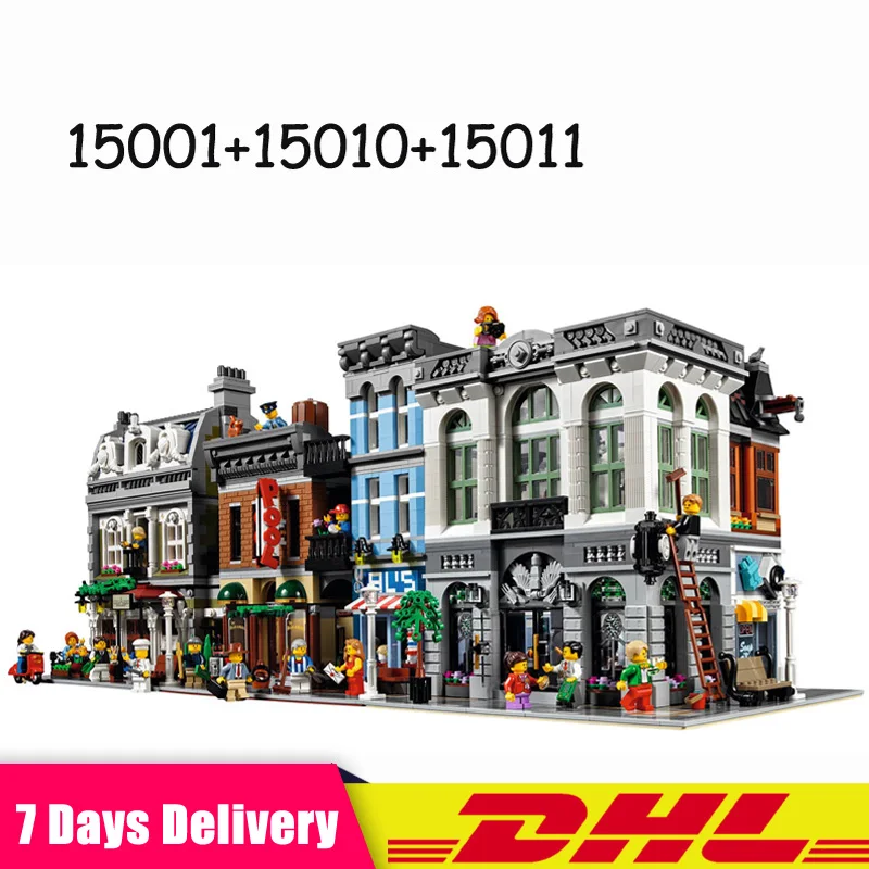 

Clone 10251 10243 10246 LEPIN 15001 Brick Bank +15010 Parisian Restaurant +15011 Detectives Office Bricks Toys for Children Gift