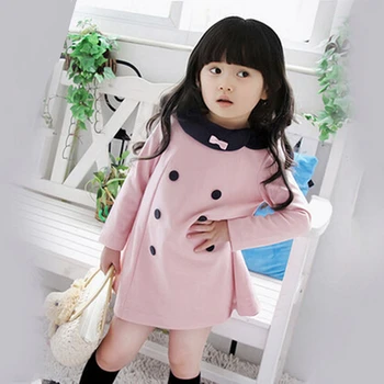 

Hot Sale New Autumn Kids&girls Dresses Kids Double-breasted Bow Long-Sleeved Lace Princess Casual Dress For Party