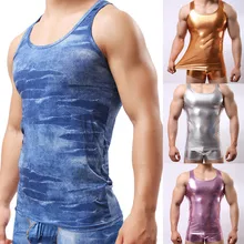 Новинка, мужской эластичный спортивный жилет, безрукавка, футболка без рукавов, блестящая металлическая футболка m99