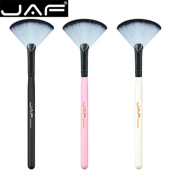 

JAF Brand 1pc Super Soft Synthetic Hair Fan Brush Black Aluminum Tube with Long Wooden Handle Black Pink White.Cosmetic Brushes