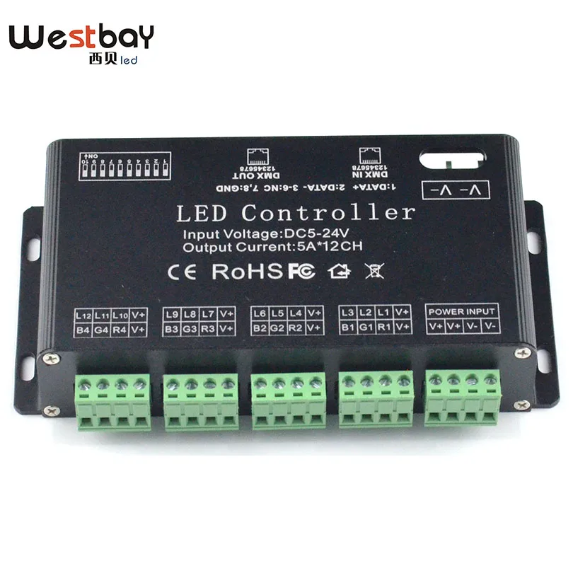 

Free shipping Easy DMX 12CH decoder controller for led light fixtures, DC5-24V controller, popular at Russia, America, Australia
