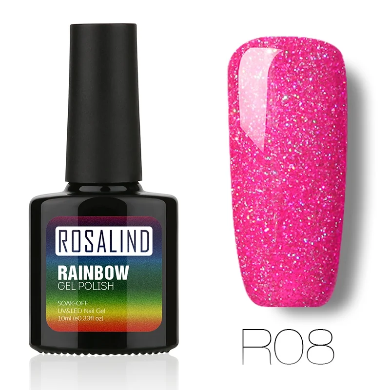 ROSALIND, 10 мл, Гель-лак для ногтей, Радужный мерцающий R01-29, лазер, блестящий, для дизайна ногтей, маникюра, долговечный УФ-светодиодный Гель-лак - Цвет: R08