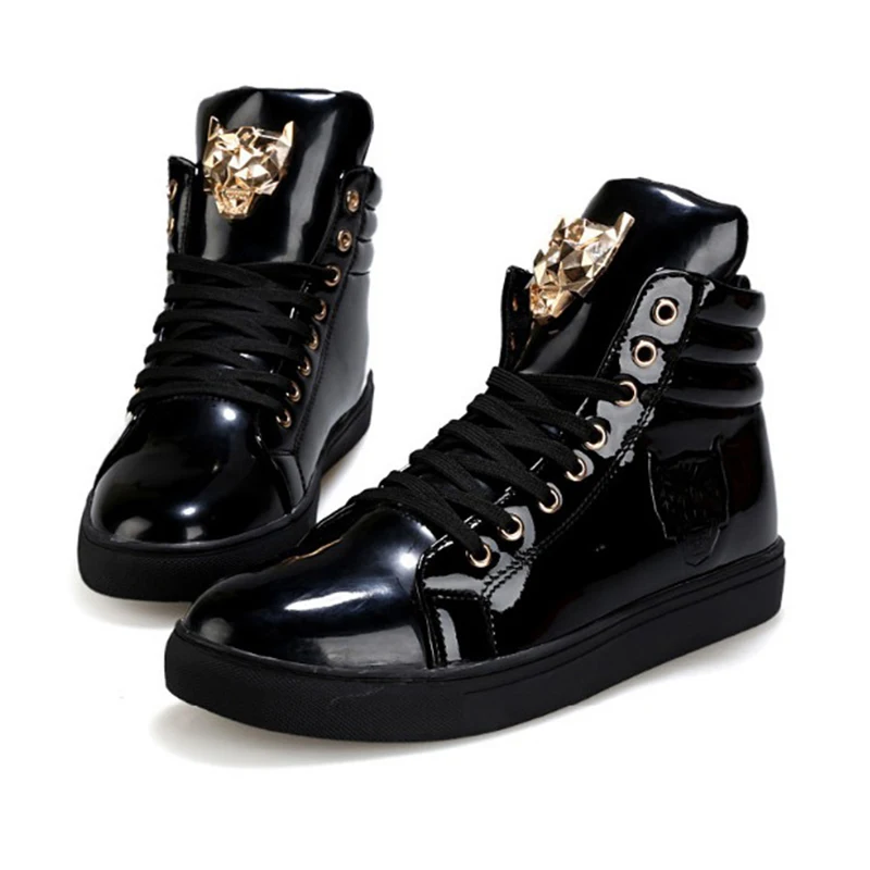 

New Fashion High Top Casual Shoes For Men PU Leather Lace Up Red White Black Color Mens Casual Shoes Men High Top Shoes