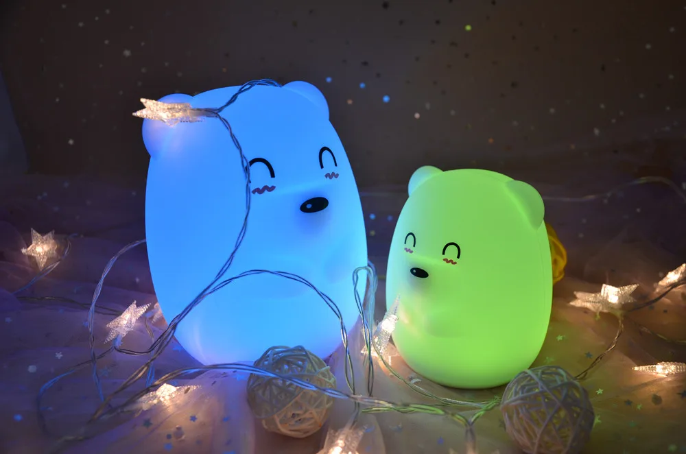 Bear LED Night Light Remote Control Timing Touch Sensor 9 Colors USB Charging Silicone Animal Bedside Lamp for Children Baby (20)