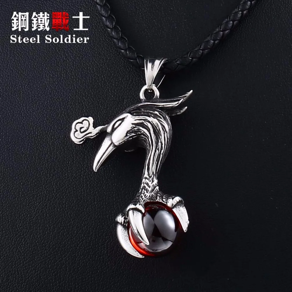 

Steel soldier fashion 2018 phoenix bird pendant Necklace for man with Red stone Viking Choker Amulet Jewelry