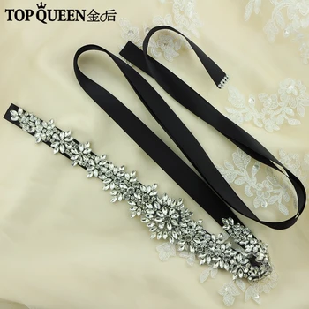 

TOPQUEEN S319B wedding bridal sash Rhinestone Bridal Belt Black sparkling sash for wedding bride free shipping Silver Belt