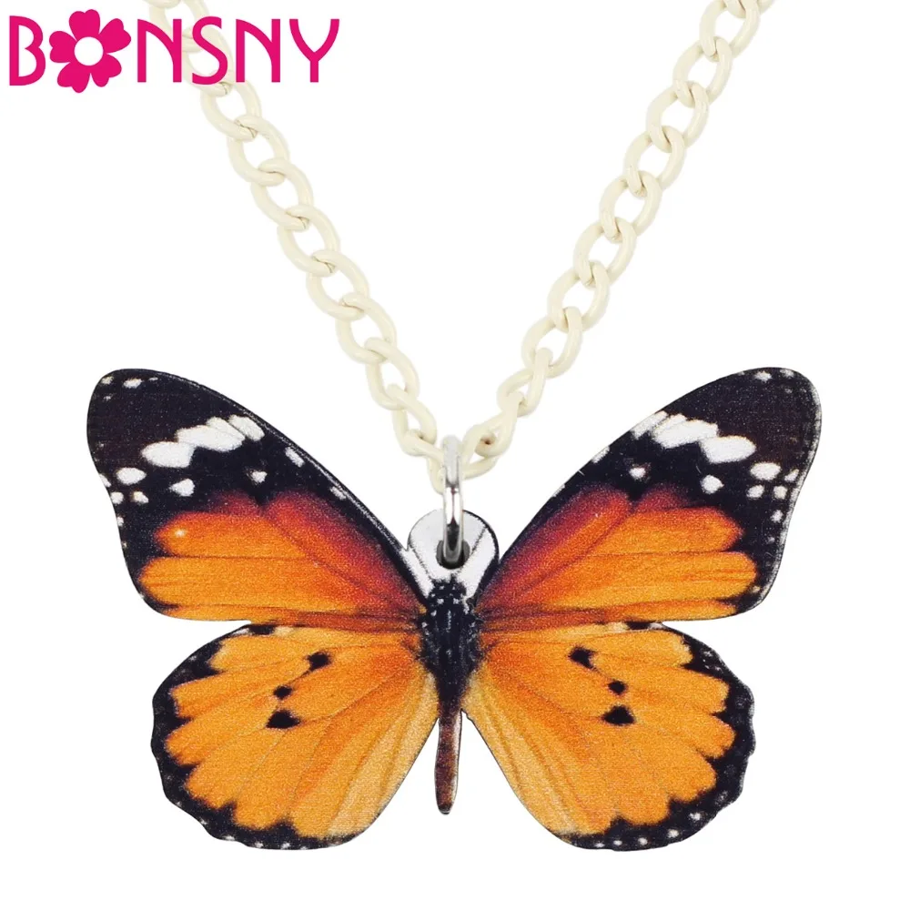 Bonsny акриловые украшения Danaus Chrysippus Бабочка подвеска цепочка воротник животные