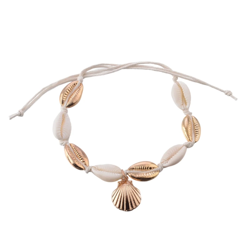 

Vintage Antique Gold Color Anklet Women Shell Sequins Beads Geometric Bracelet Charm Bohemian Ankle Bracelet Boho Foot Jewelry