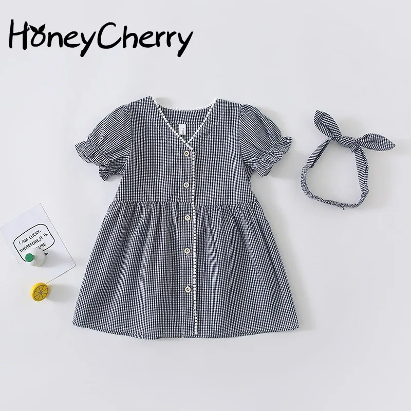 Новое летнее платье 2009 для девочек кружево сращены хлопок клетчатое платье Платья вечерние и свадеб повязки на голову