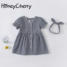 Новое летнее платье 2009 для девочек кружево сращены хлопок клетчатое платье Платья вечерние и свадеб повязки на голову