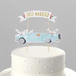 2 шт./компл. Just Married торт Toppers автомобиля Серебряный бантом Свадебная вечеринка Бумага Брак Торт Toppers десерт Украшение стола