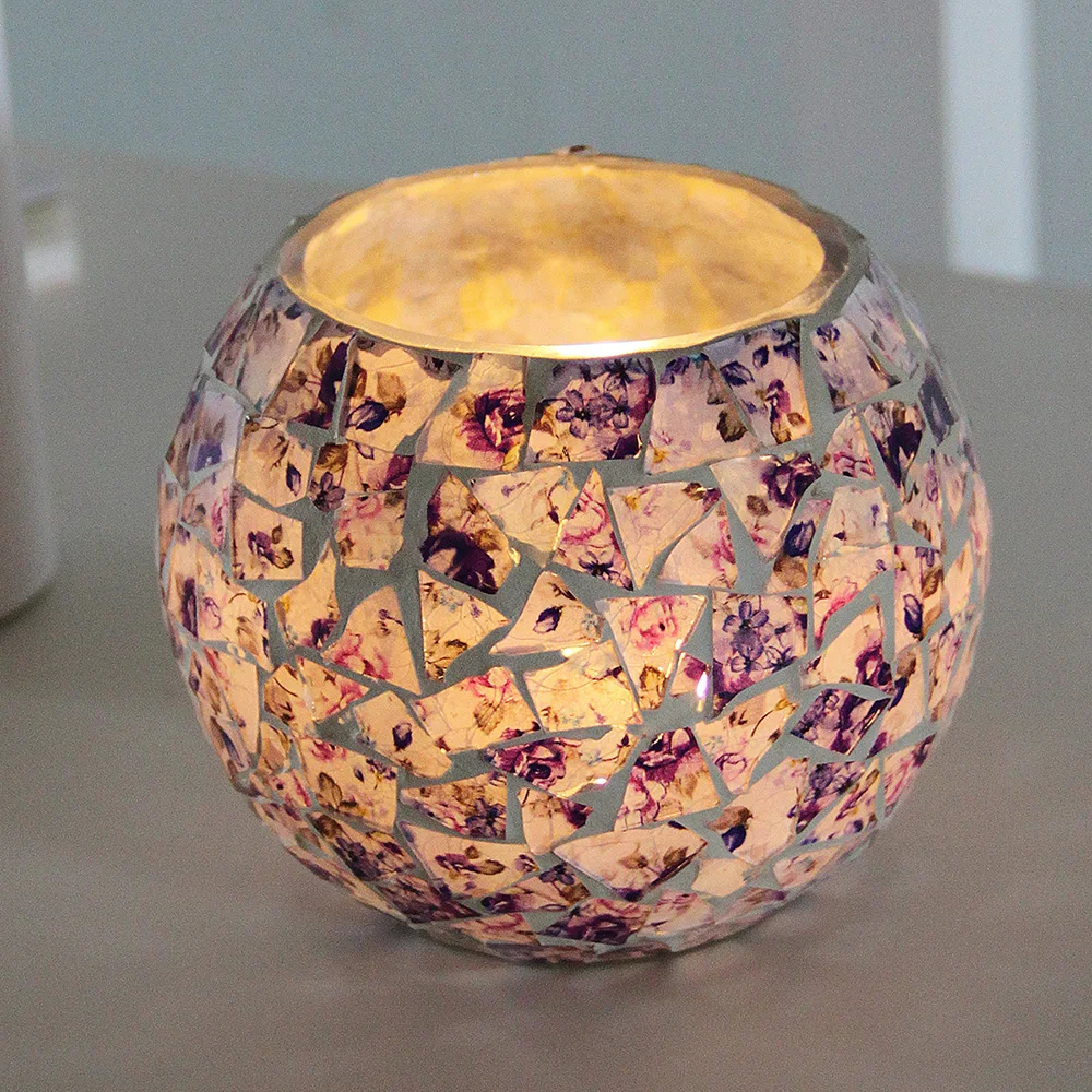 Европейский мозаика резные Стекло подсвечник Tealight для свечи Фонари центральным