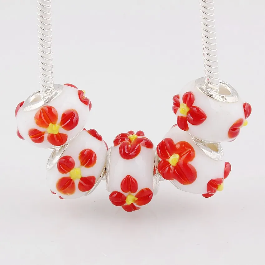 5Pcs Silver Murano Glass Rhinestone Crystal Beads for European Charm Bracelet