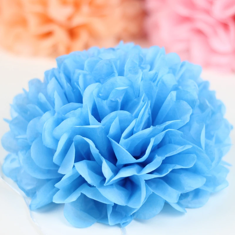 10-15-20-25-30-40 см Свадебные Декоративные Круглые Китайские бумажные фонарики Lampion день рождения цветок помпон из бумажной салфетки бумажные помпоны - Цвет: Sky Blue Flower