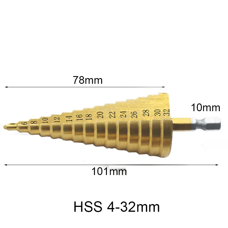 4-12 4-20 4-22 4-32 HSS ступенчатое сверло с титановым покрытием для 4241 металла высокоскоростная стальная деревянная дырочка ступенчатое конусное сверло - Цвет: 4-32mm