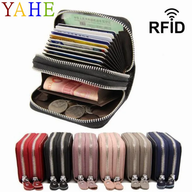 

YaHe Genuine Leather Women Card Holder Wallet RFID Credit ID Card Case Ladies Driver License Cardholder Purse Mini Card Bag 2018