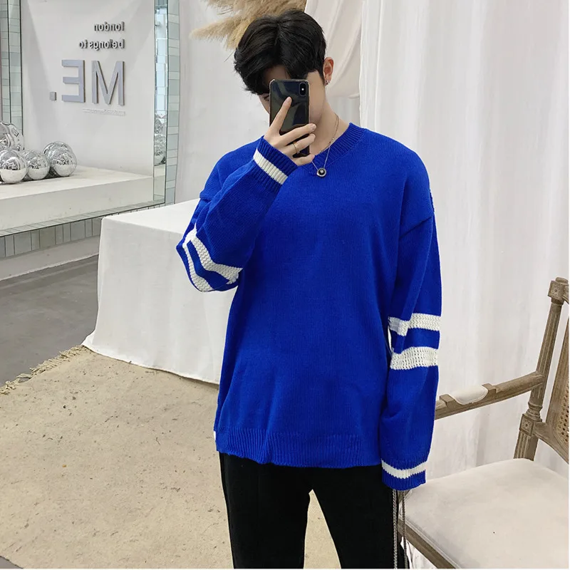 

Autumn New Sweater Men Fashion Solid Color Casual V-neck Sweater Man Streetwear Wild Loose Warm Pullover Male Clothes M-2XL