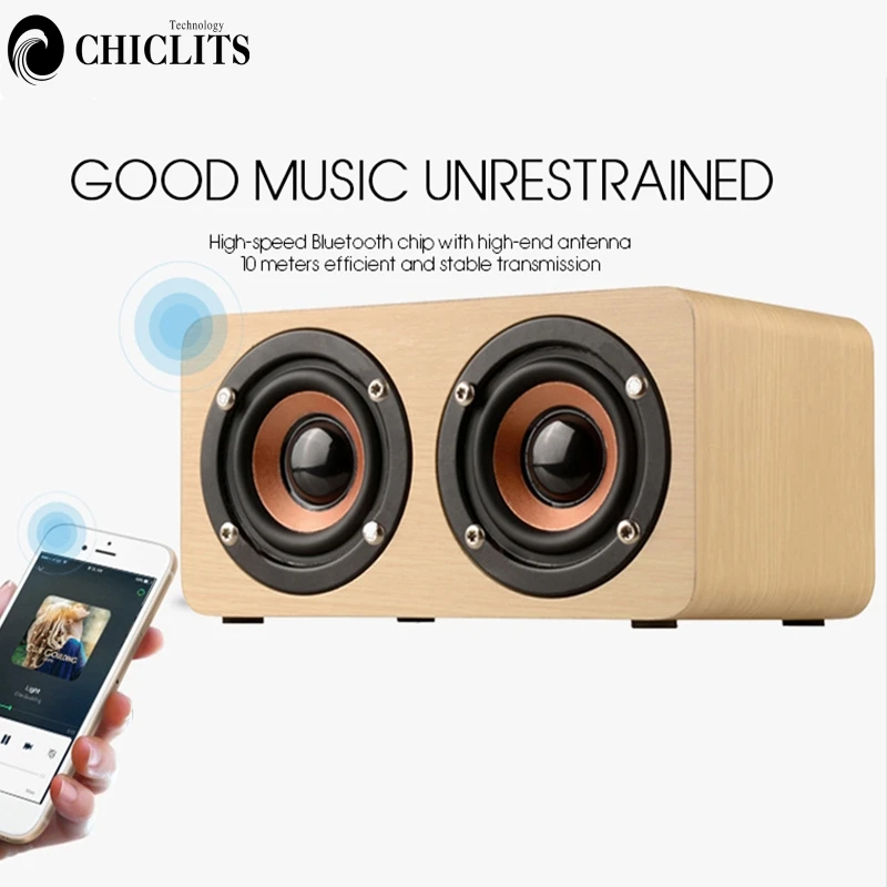 Деревянный беспроводной Bluetooth динамик Портативный HiFi Shock Bass Altavoz TF caixa de som